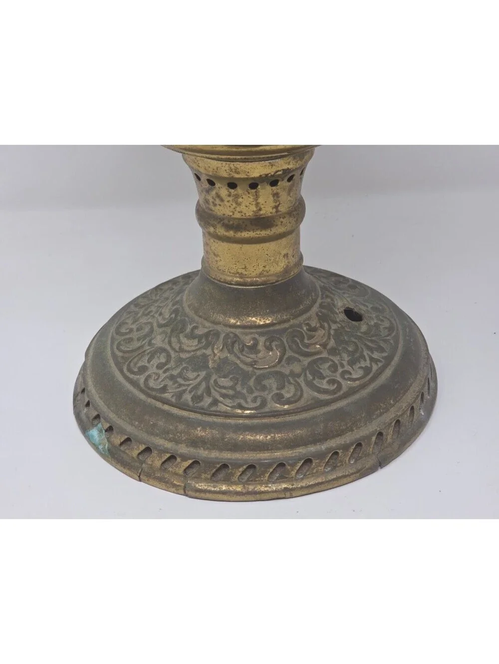 Ornate Metal Electric Lamp Base Embossed Floral Design With Missing Wiring